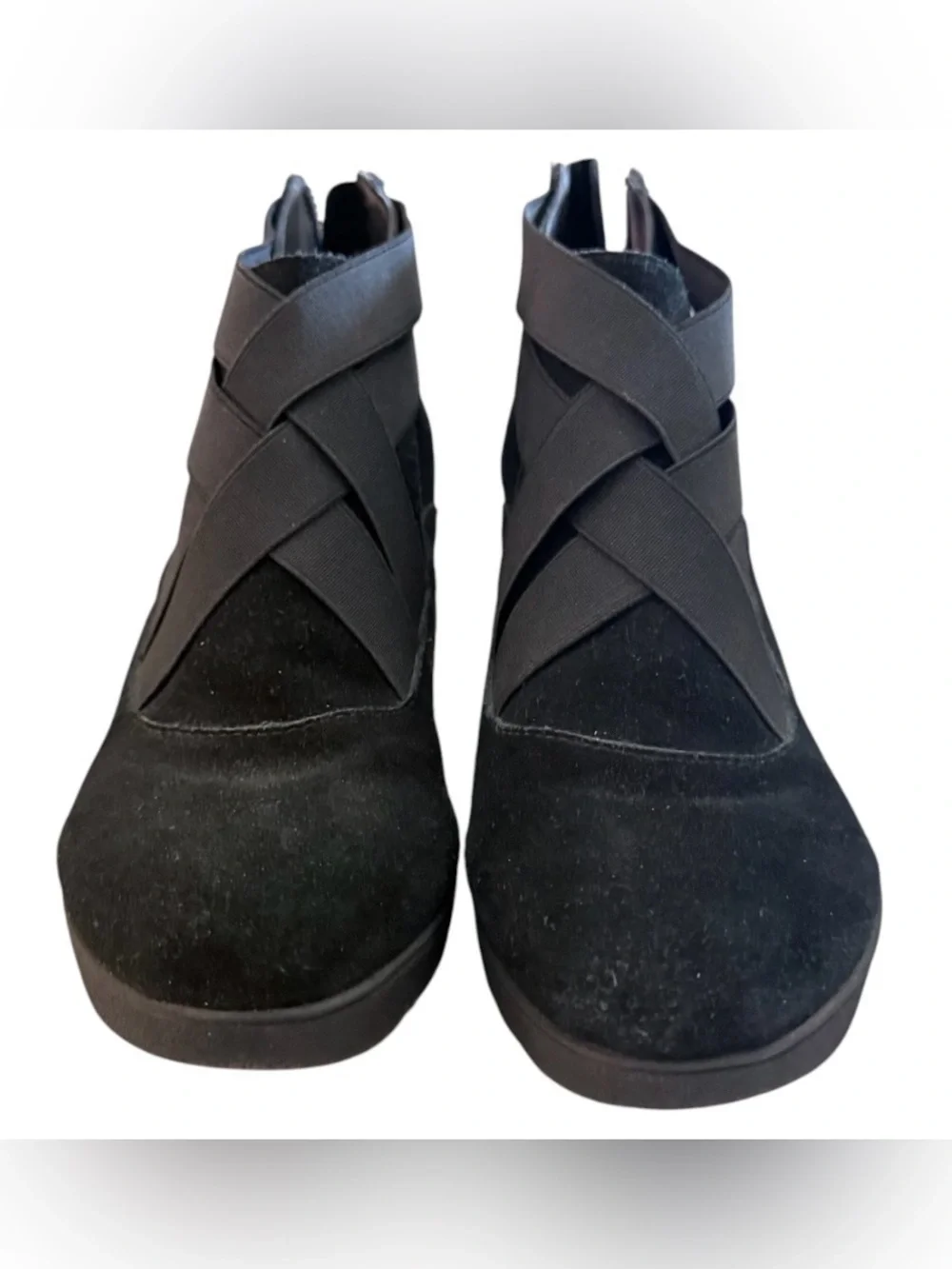 Donald Pliner Mona women’s 8 Suede Wedge Booties with elastic crisscross straps